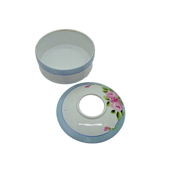 Vintage Hair Receiver Trinket Dish Floral Porcelain Hand Painted Footed w/ Lid - Picture 3 of 12